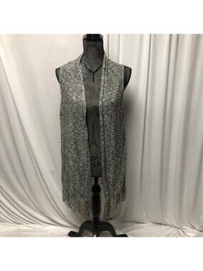 Chicos Easywear Cardigan Womens Size 3 XL 16 Black White Sleeveless Vest Fringe